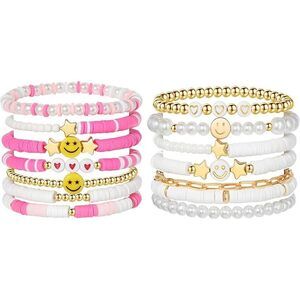 Preppy Bracelets Set Colorful White Gold Smile Heart Star Evil Eye Beaded